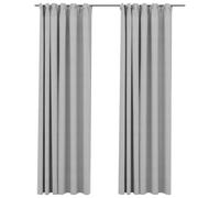 vidaXL Cortinas Opacas con Ganchos Look de Lino 2 Piezas Ventana Anillas Interior Salón Sala de Estar Dormitorio Oficina Privacidad Gris 140x245 cm
