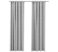 vidaXL Cortinas Opacas con Ganchos Look de Lino 2 Piezas Ventana Anillas Interior Salón Sala de Estar Dormitorio Oficina Privacidad Gris 140x225 cm