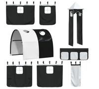 vidaXL Cortinas para Cama Alta con Túnel y Torre, Cortinas para Litera con Bolsillos, Dosel para Niños, Decoraciones para Dormitorio, Blanco y Negro