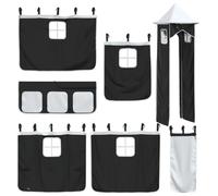 vidaXL Cortinas para Camas Altas con Torre, Dosel con Bolsillos para Litera, Decoración para Cama, Cortinas para Dormitorio, Poliéster Blanco y Negro