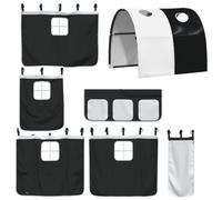 vidaXL Cortinas para Camas Altas con Túnel, Cortinas para Litera con Bolsillos, Dosel para Niños, Decoraciones para Dormitorio, Poliéster Blanco Negro