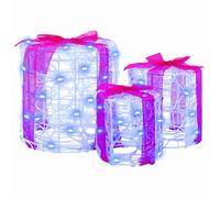 vidaXL Decoración de Caja de Regalo 3 pcs Azul 20 x 20 x 21 cm, Caja de Regalo acrílica, luz de Tira Flexible, decoración Moderna, Adorno navideño Interior, Elegante para mesas