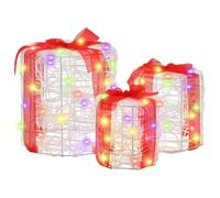 vidaXL Decoración de Caja de Regalo 3 pcs de Colores 20 x 20 x 21 cm, Caja de Regalo acrílica, luz de Tira Flexible, decoración Moderna, Adorno navideño Interior, Elegante para mesas