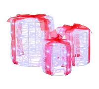 vidaXL Decoración de Caja de Regalo 3 pcs frío 20 x 20 x 21 cm, Caja de Regalo acrílica, luz de Tira Flexible, decoración Moderna, Adorno navideño Interior, Elegante para mesas