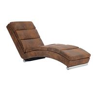 vidaXL Diván Chaise Longue Piel Ante Sintética Estructura Madera Patas Acero Sillón Tumbona Relax Cuero Artificial Sofá Ergonómico Relajación Marrón