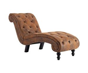 vidaXL Diván Chaise Longue Piel Ante Sintética Vintage Retro Elegante Clásico Botones Sillón Relax Cuero Artificial Tumbona Relajación Marrón Salón