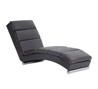 vidaXL Diván Chaise Longue Piel Sintética Estructura Madera Patas Acero INOX Sillón Tumbona Relax Cuero Artificial Sofá Ergonómico Relajación Gris