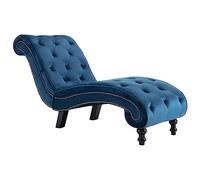 vidaXL Diván Chaise Longue Terciopelo Diseño Estilo Vintage Retro Elegante Clásico Sillón Relax Botones Tumbona Relajación Ergonómica Azul Salón Sala