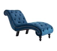 vidaXL Diván Chaise Longue Terciopelo Diseño Estilo Vintage Retro Elegante Clásico Sillón Relax Botones Tumbona Relajación Ergonómica Azul Salón Sala