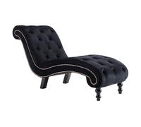 vidaXL Diván Chaise Longue Terciopelo Diseño Estilo Vintage Retro Elegante Clásico Sillón Relax Botones Tumbona Relajación Ergonómica Negra Salón Sala