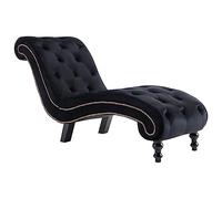 vidaXL Diván Chaise Longue Terciopelo Diseño Estilo Vintage Retro Elegante Clásico Sillón Relax Botones Tumbona Relajación Ergonómica Negra Salón Sala