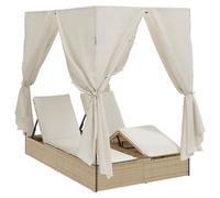 vidaXL Doble Tumbona con Techo y Cortinas Beige de Ratán Sintético