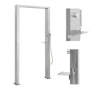 vidaXL Ducha de Exterior Chorro Doble Portátil Camping Panel Torre Sistema Aire Libre Balcón Playa Baño Piscina de Acero Inoxidable