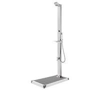 vidaXL Ducha de Jardín con Base Soporte Exterior Patio Piscina Playa Torre Camping Refrescante Aire Libre Moderno Gris 225 cm Acero Inoxidable