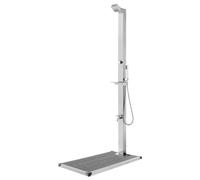 vidaXL Ducha de Jardín con Base Soporte Patio Exterior Playa Piscina Torre Camping Refrescante Aire Libre Moderno Gris 225 cm Acero Inoxidable