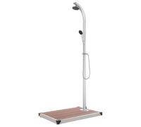 vidaXL Ducha de Jardín con Base Soporte Patio Exterior Piscina Playa Torre Camping Refrescante Aire Libre Moderno Marrón 220 cm Aluminio