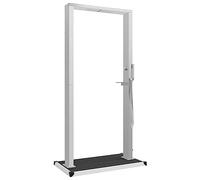 vidaXL Ducha de Jardín con Plato Panel con Base Sistema Protección Higiénica Duradera Resistente Multiuso Bonito Curvado Acero Inoxidable y WPC