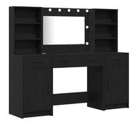 vidaXL Elegante Juego de Tocador de Roble Negro con Diseño Moderno, Múltiples Opciones de Almacenamiento y Espejo LED para Belleza y Aseo en Muebles de Dormitorio Maquillaje Moderno, Madera Buena