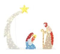 vidaXL Escena de Natividad Cálido 149 x 32 x 127.5 cm Poliéster, Figuritas Decorativas, Adornos navideños Modernos, Luces USB, decoración Festiva, Escena del Nacimiento
