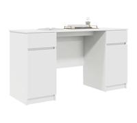 vidaXL Escritorio Moderno Blanco Amplio Almacenamiento en Madera de Calidad, 4 Estantes y 2 Cajones, Mesa Elegante para Oficina y Uso en Casa, Diseño Rectangular Minimalista