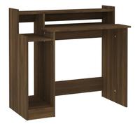 vidaXL Escritorio con LED Estudio Oficina Muebles Mesa Ordenador Despacho Almacenamiento Estantería Madera Contrachapada Marrón Roble