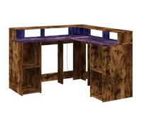 vidaXL Escritorio con LED Madera ingeniería Roble Ahumado 130x130x91cm