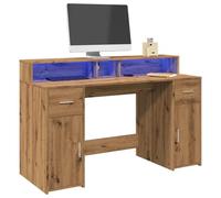 vidaXL Escritorio con LED Madera ingeniería Roble artisian 140x55x91cm