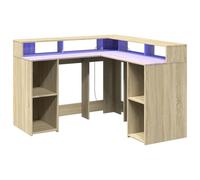 vidaXL Escritorio con LED Madera ingeniería Roble Sonoma 130x130x91 cm