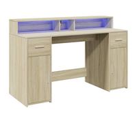 vidaXL Escritorio con LED Madera ingeniería Roble Sonoma 140x55x91 cm