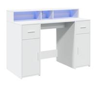 vidaXL Escritorio con luz LED Madera ingeniería Blanco 120x55x91 cm