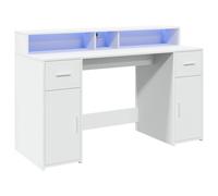 vidaXL Escritorio con luz LED - Madera de ingeniería Blanco 140x55x91 cm