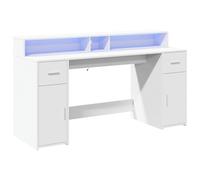 vidaXL Escritorio con luz LED Madera ingeniería Blanco 160x55x91 cm