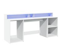 vidaXL Escritorio con luz LED Madera ingeniería Blanco 200x55x91 cm