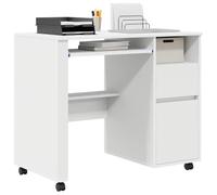 vidaXL Escritorio Blanco Moderno con Cajones Integrados sobre Ruedas | Estación de Trabajo Compacta para Oficina en Casa, Mesa de Escritura Elegante de MDF para Uso Interior, Escritorios Móviles para