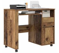 vidaXL Escritorio con Ruedas Madera Envejecida Madera de ingeniería | Le da un toque cálido y único a cualquier habitación, Tiene dos cajones de madera sólida para un almacenamiento práctico,