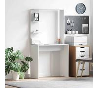 vidaXL Escritorio Blanco Contemporáneo de con Estantes Integrados para Oficina en Casa o Estudio Montaje Fácil Muebles Duraderos de Madera de Ingeniería Diseño Que Ahorra Espacio para Espacios Peque