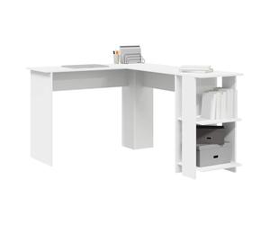vidaXL Escritorio de Esquina Madera de ingeniería 140 x 113,5 x 75 cm | Perfecto para encajar en esquinas, Tiene dos estantes útiles para tus cosas, Estilo mate blanco que se ve genial