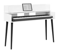 vidaXL Escritorio de estudio blanco de 110 x 40 x 19,5 cm, madera de ingeniería, moderno, rectangular, para producción de música, grabación y espacios de trabajo creativos, diseño de madera de