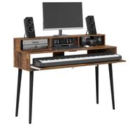 vidaXL Escritorio de estudio de madera vieja de 130 x 42,5 x 36 cm, moderno escritorio de estudio, espacio de trabajo de música funcional, muebles de teclado de madera de ingeniería, configuración