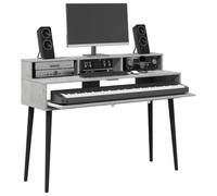 vidaXL Escritorio de Estudio Gris Hormigón 110 x 42,5 x 36 cm, Escritorio Moderno, Espacio Musical Funcional, Mueble de Madera, Setup Minimalista para tu habitación