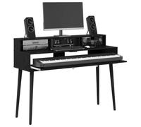 vidaXL Escritorio de estudio de roble negro, 130 x 42,5 x 36 cm, madera de ingeniería, escritorio de estudio moderno, espacio de trabajo de música funcional, muebles de teclado de madera de ingeniería