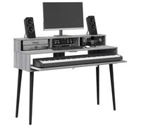 vidaXL Escritorio de Estudio Sonoma Gris 130 x 42,5 x 36 cm, Escritorio Moderno, Espacio Musical Funcional, Mueble de Madera, Setup Minimalista para tu habitación