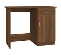 vidaXL Escritorio con cajón y estante de madera contrachapada marrón roble para oficina y dormitorio