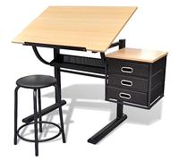 vidaXL Escritorio inclinable con tablero de dibujo y taburete mesa de dibujo