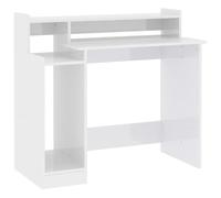 vidaXL Escritorio LED Mesa Ordenador Estudio Oficina Muebles Despacho Almacenamiento Estantería Hogar Madera Contrachapada Blanco Brillo