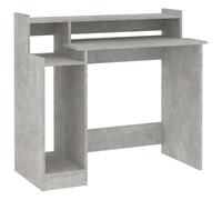 vidaXL Escritorio LED Mesa Ordenador Estudio Oficina Muebles Despacho Almacenamiento Estantería Madera Contrachapada Gris Hormigón