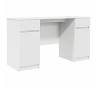 vidaXL Escritorio Moderno Blanco Amplio Almacenamiento en Madera de Calidad, 4 Estantes y 2 Cajones, Mesa Elegante para Oficina y Uso en Casa, Diseño Rectangular Minimalista