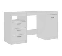 vidaXL Escritorio Mesa de estudio con cajones y soporte para ordenador, contrachapado blanco