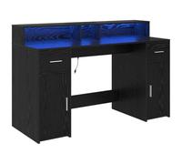 vidaXL Escritorio Roble Negro con Iluminación LED 140X55X91 cm Madera Ingenierizada para Oficina y Estudio Muebles de Computadora Rectangular Contemporáneo