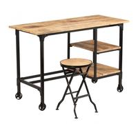 VidaXL Escritorio y Taburete Plegable Madera Maciza Mango 115x50x76cm